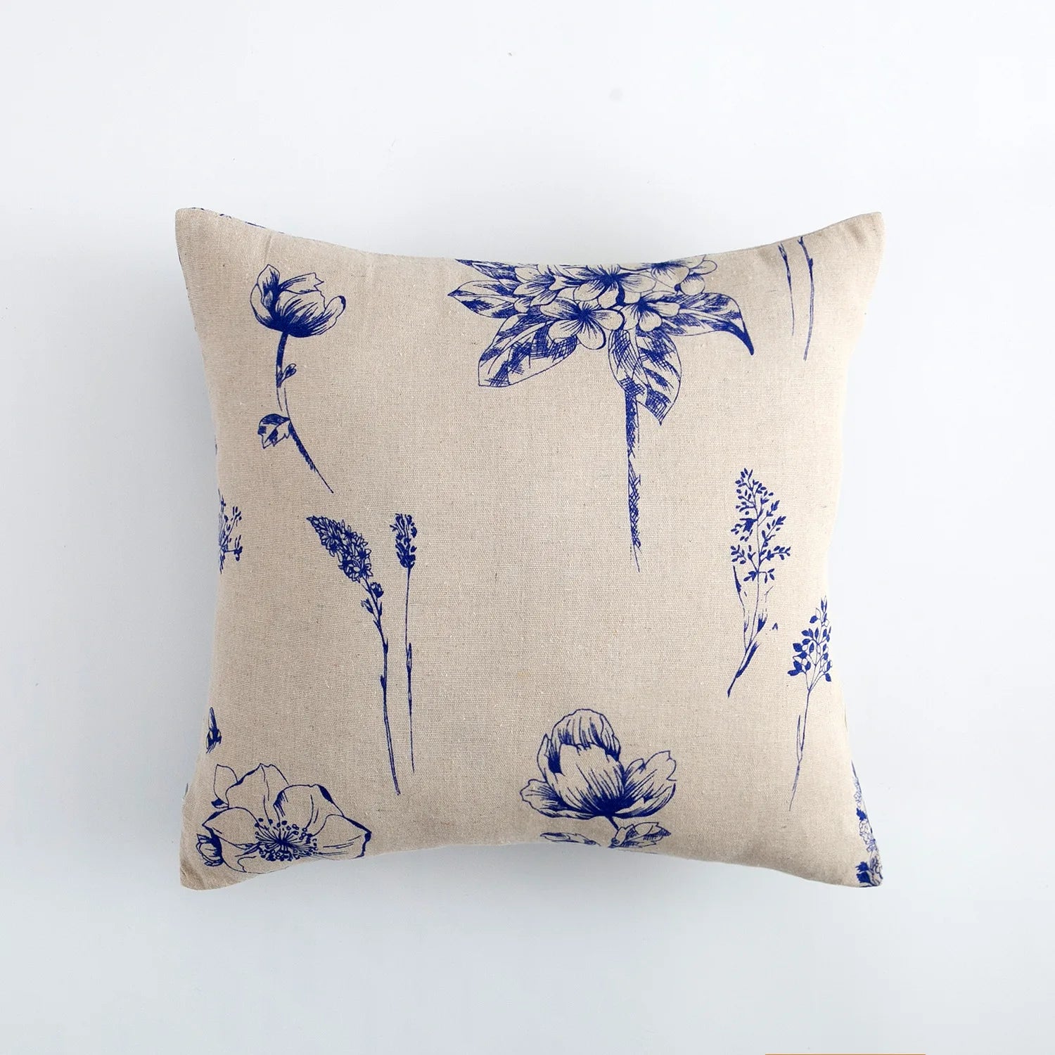 Floral Cotton Canvas Pillow Cover – Cottage Style Decorative Cushion for Living Room & Bedroom